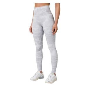 Womens Lululemon Wunder Under High-Rise Leggings light gray camo size 6 EUC!